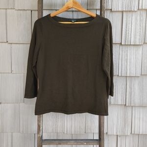 Lauren Ralph Lauren Silk Cotton Boat Neck Sweater sz L Olive Brown